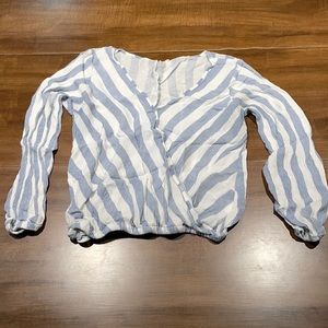 Women’s blue & white beach crop top, long sleeves